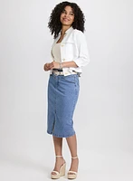 Short Linen Jacket & Denim Midi Skirt