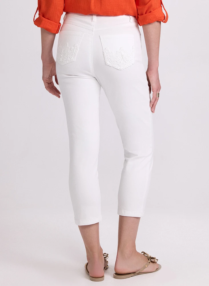 Crochet Trim Denim Capris