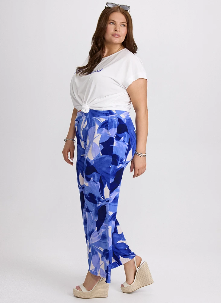 Pantalon Olivia large à motif feuilles