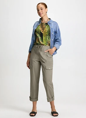 Cargo Pocket Denim Jacket & Drawstring Waist Capris