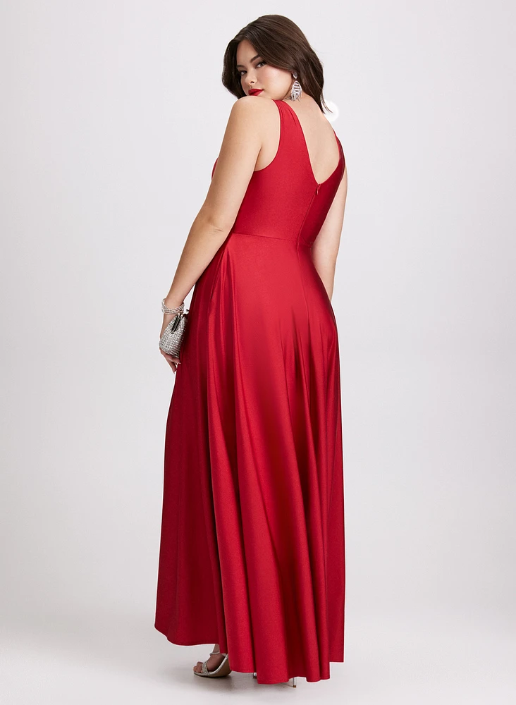Sleeveless Plunging Neckline Dress