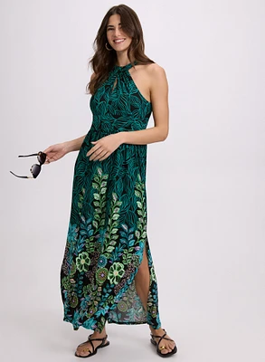 Leaf Print Maxi Dress