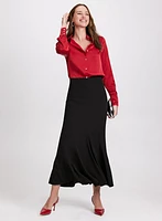 Satin Rhinestone Button Blouse