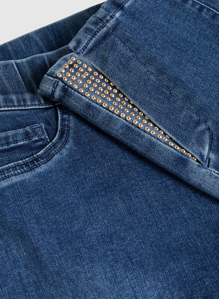 Embellished Hem Slit Jeans