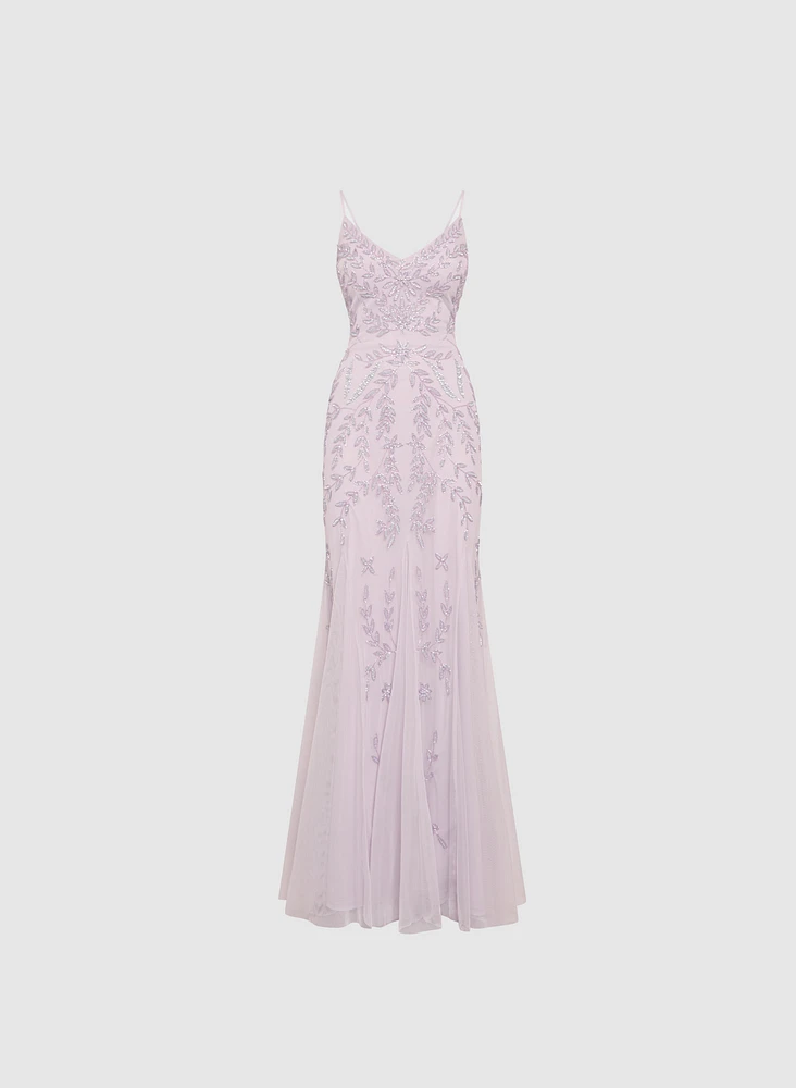 Robe de soirée à feuilles paillettes
