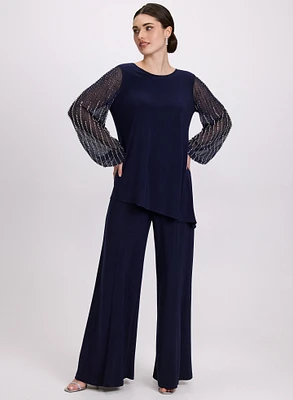 Ensemble pantalon et haut à manches embellies