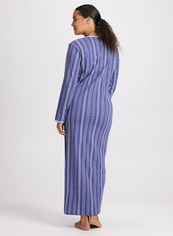 Stripe Print Long Nightgown