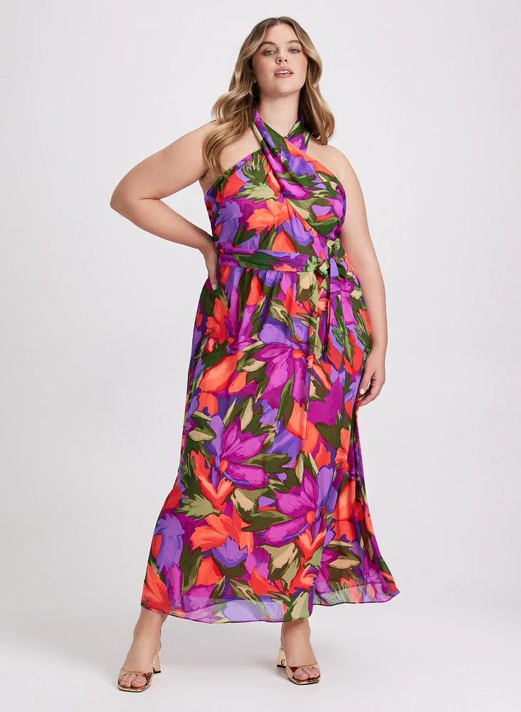 Robe tropicale à col licou croisé