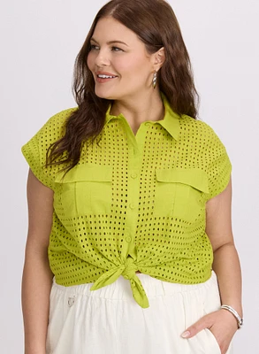 Eyelet Button-Down Blouse