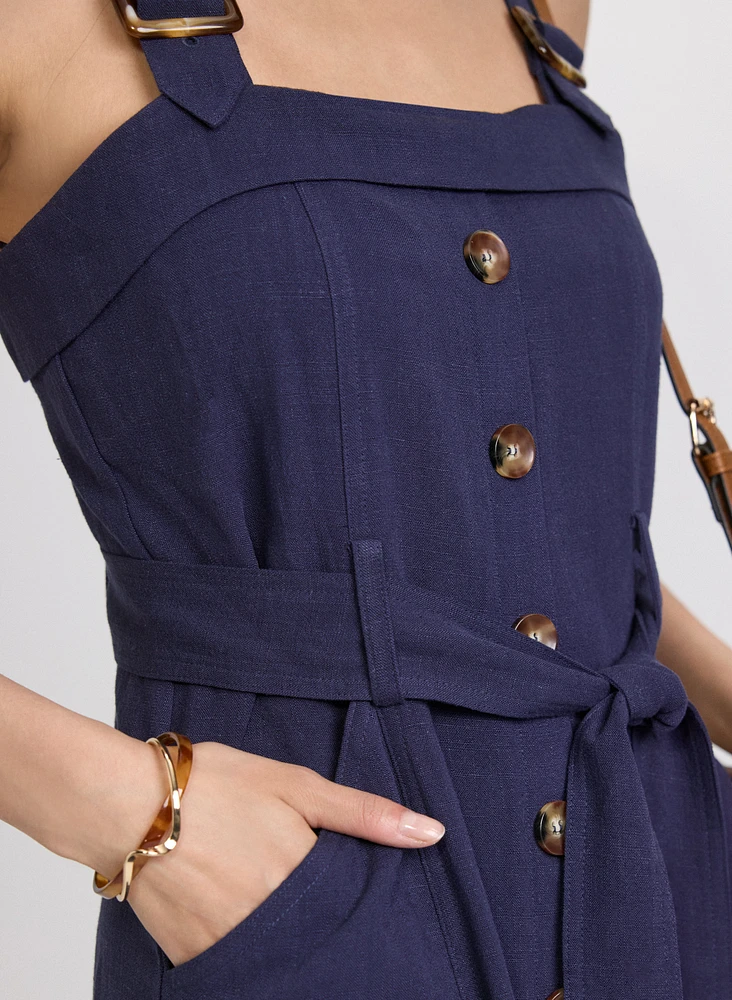 Linen-Blend Button-Down Dress