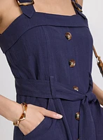 Linen-Blend Button-Down Dress