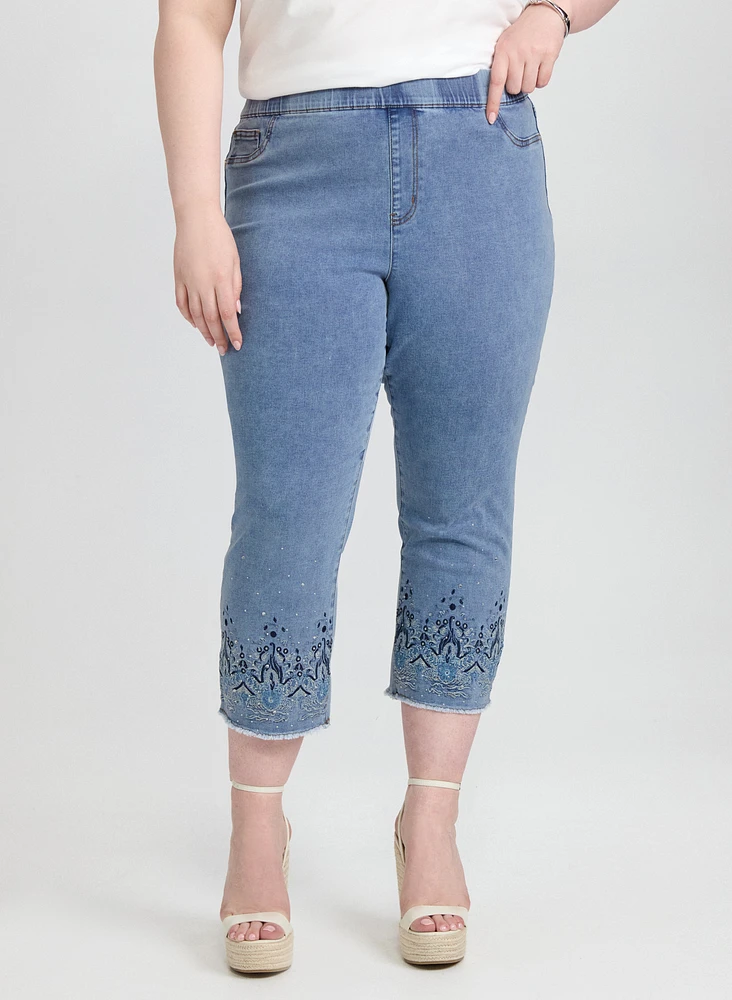Embellished Denim Capris