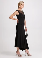 Mesh Detail Ruched Waist Dress