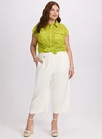Stretch Linen Wide-Leg Capris