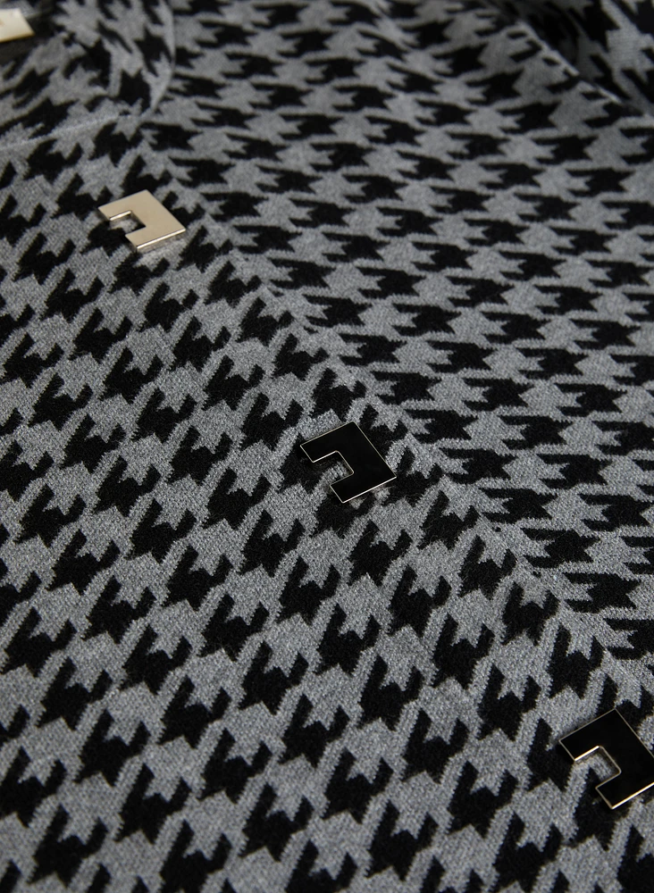 Houndstooth Mock Neck Cardigan