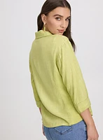 Linen-Blend Crosshatch Detail Blouse