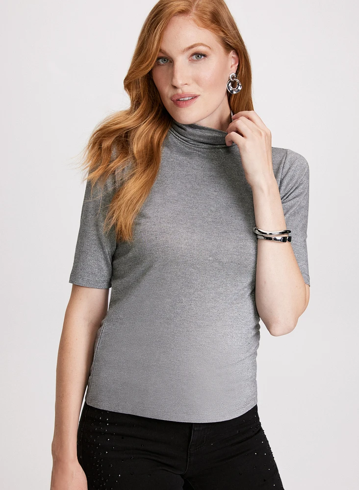Metallic Knit Turtleneck Top