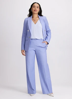 Mid-Length Blazer & Olivia Chambray Wide-Leg Pants