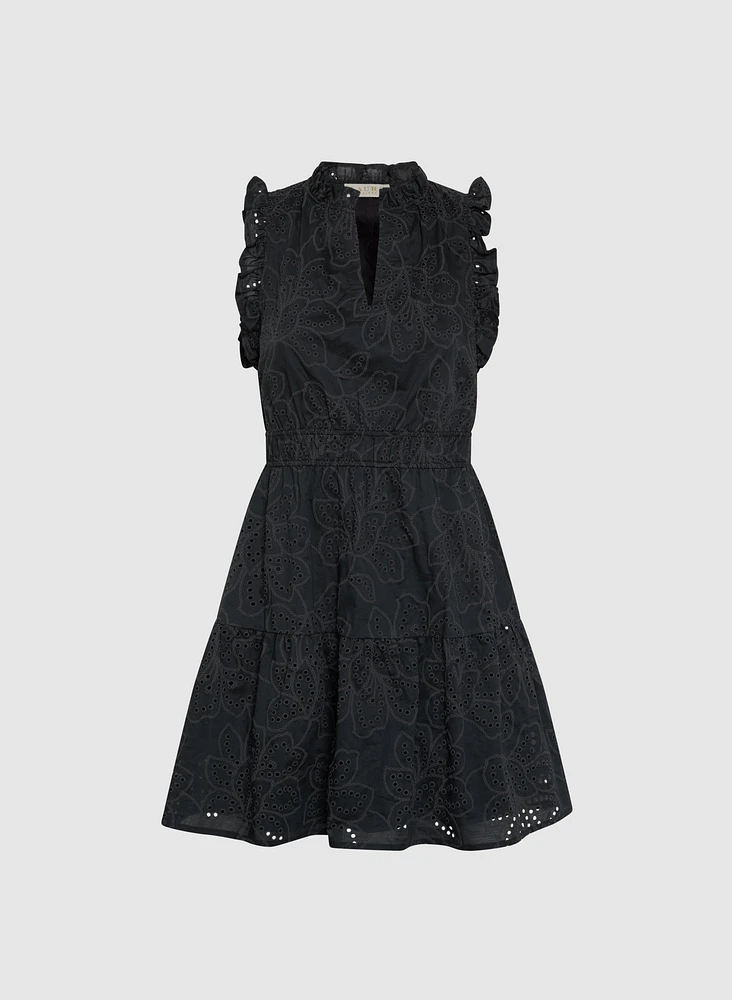Sketched Floral Eyelet Dress