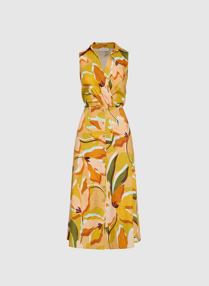 Robe cache-coeur boutonnée à motif floral