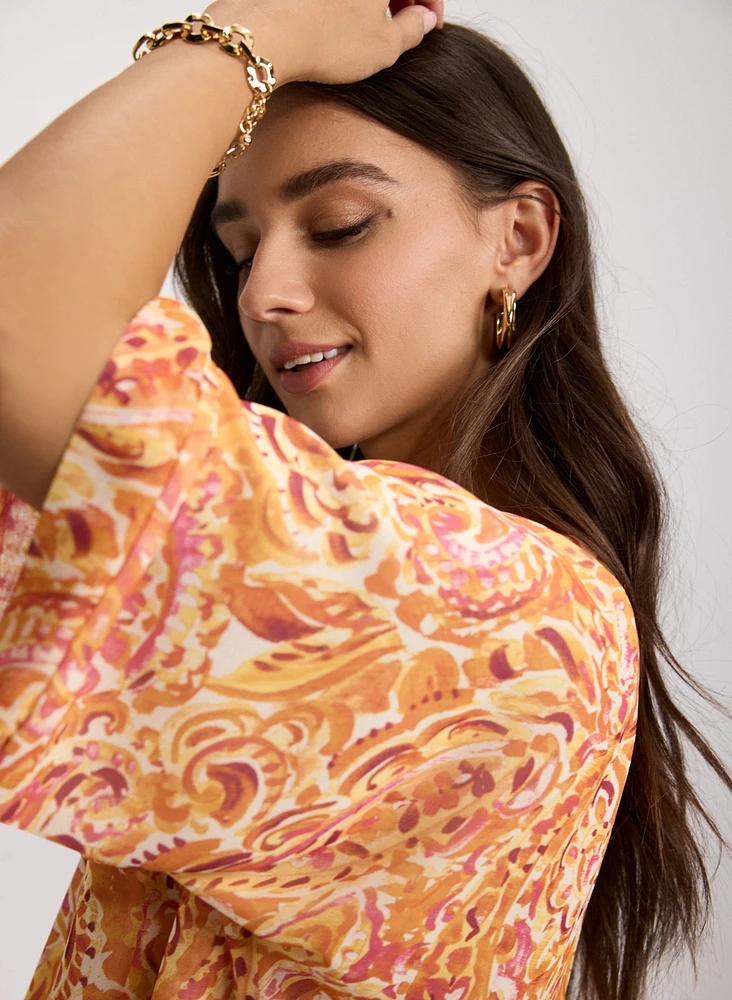 Tie-Waist Poncho-Style Blouse