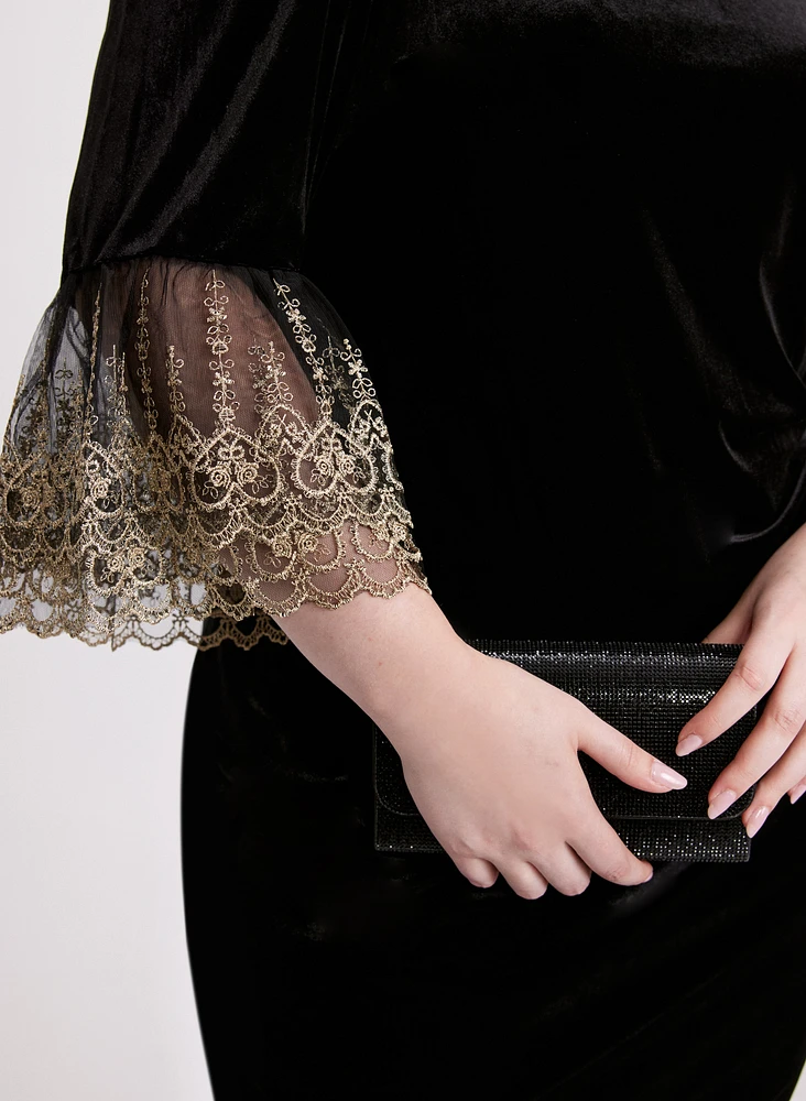 Mesh Bell Sleeve Velvet Dress