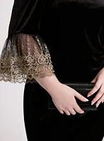 Mesh Bell Sleeve Velvet Dress