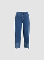 Embroidered Hem Capri Jeans