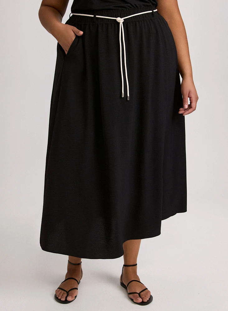 Drawstring Crinkled Maxi Skirt
