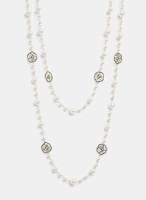 Rosette Inset Pearl Necklace