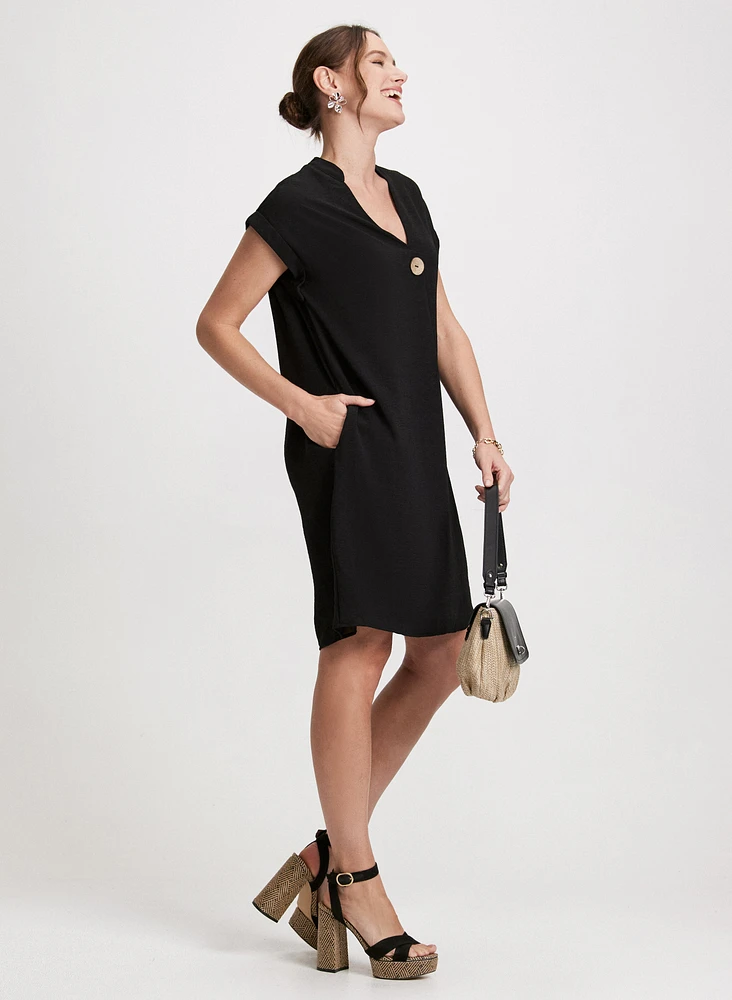 Short Crepe V-Neck Dress