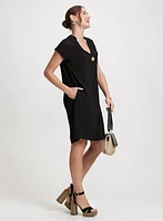 Short Crepe V-Neck Dress