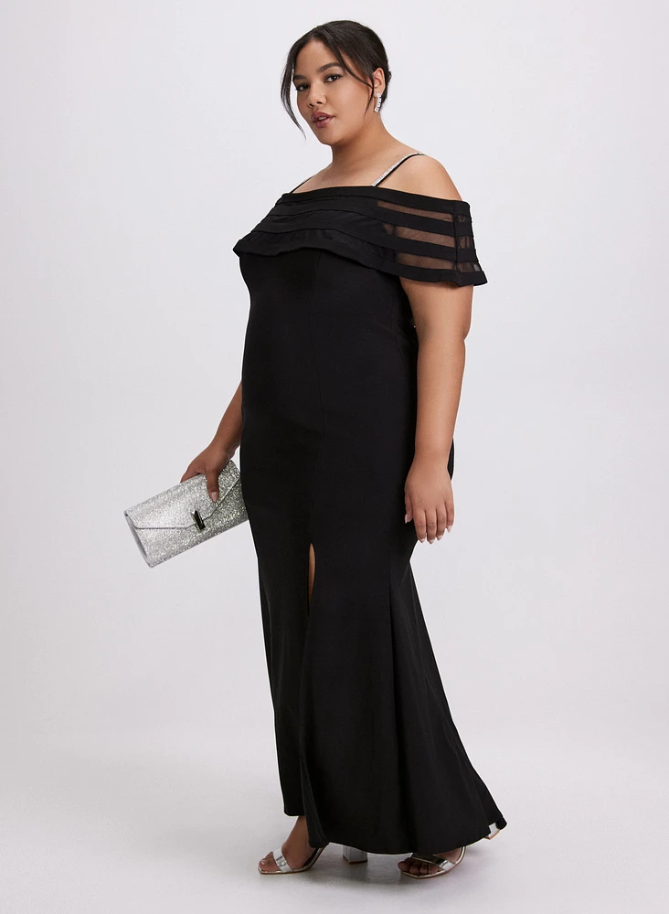 Off-Shoulder Sheer Panel Dress