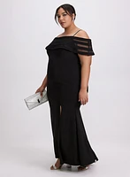 Off-Shoulder Sheer Panel Dress
