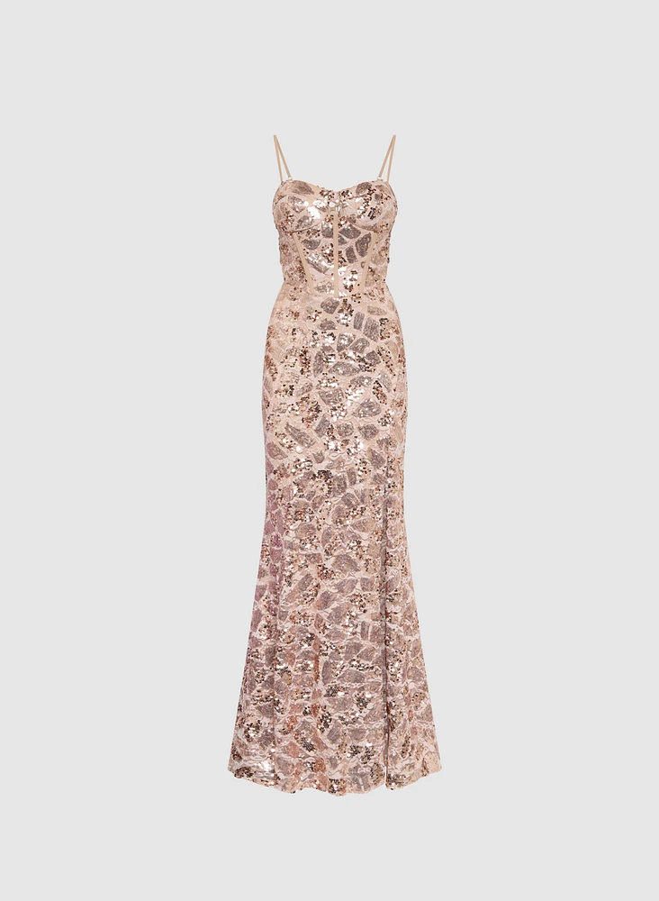 Sequin Snakeskin Corset Gown