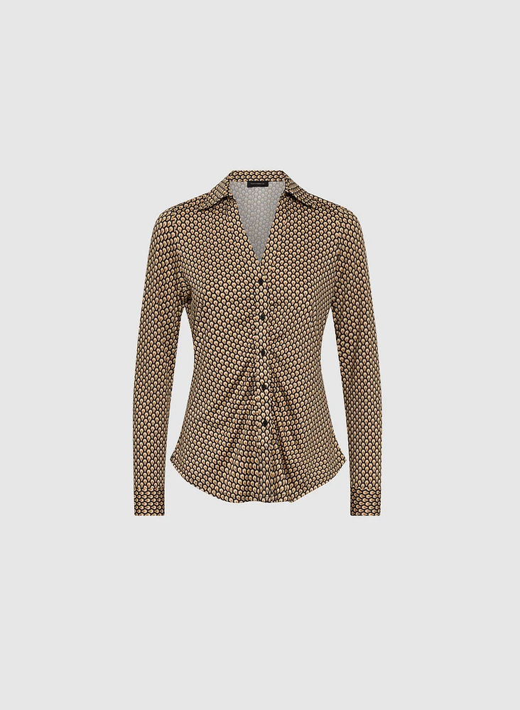 Geometric Print Polo Top