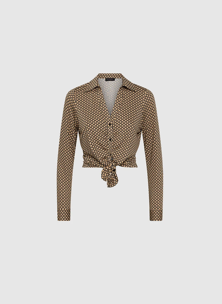 Geometric Print Polo Top