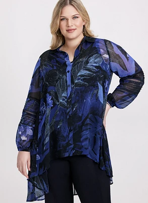Button Down Semi-Sheer Blouse