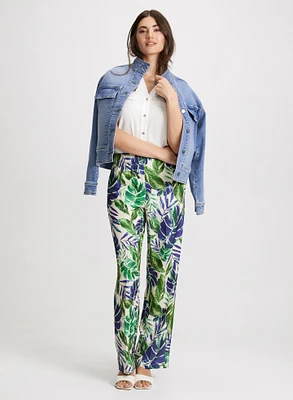 Short Denim Jacket & Palm Print Pants