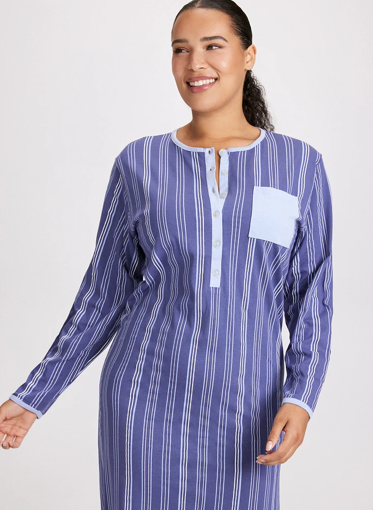 Stripe Print Long Nightgown