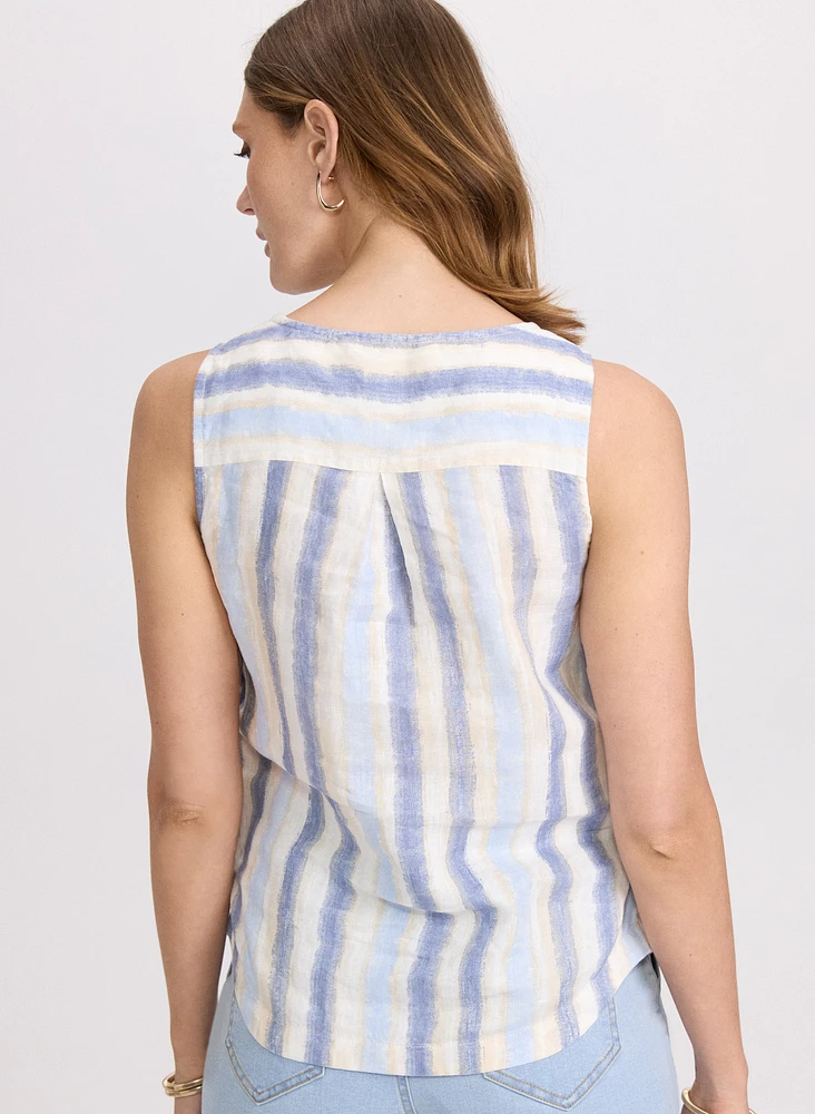 Blouse sans manches rayée en lin