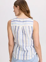 Blouse sans manches rayée en lin