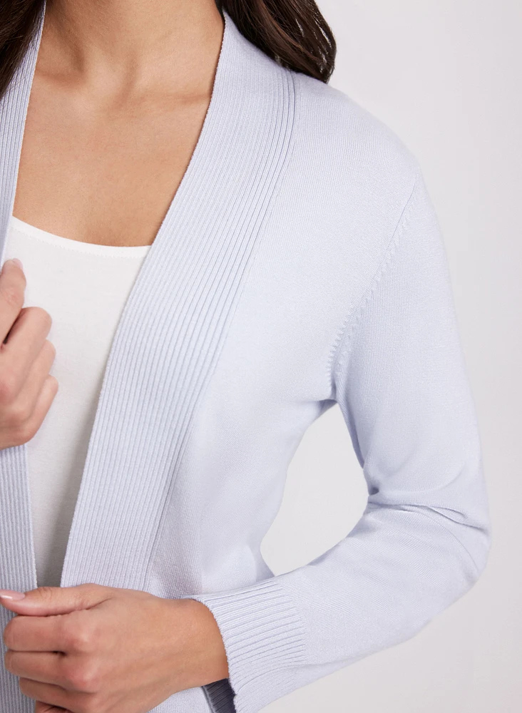 Ribbed Trim Open-Front Cardigan