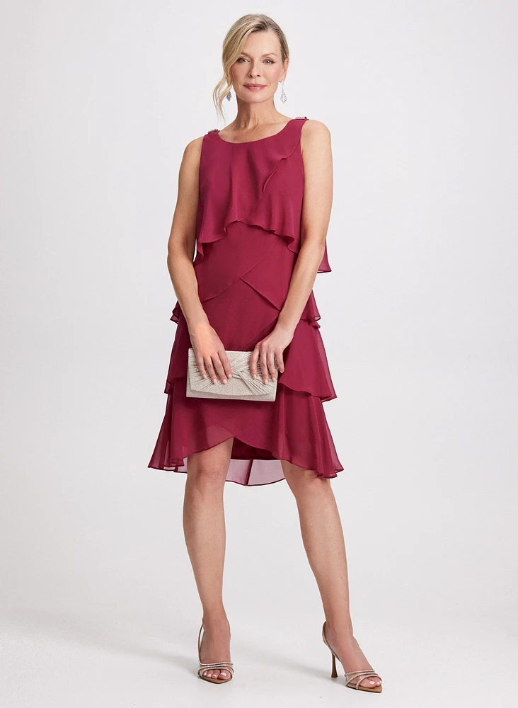 Rhinestone Shoulder Detail Tiered Dress
