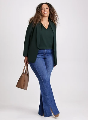 Shawl Collar Jacket & High Rise Flared-Leg Jeans