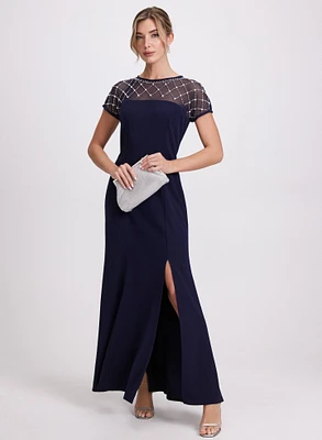 Sheer Beaded Yoke Dress