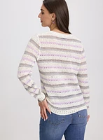 Striped Pointelle Knit Sweater
