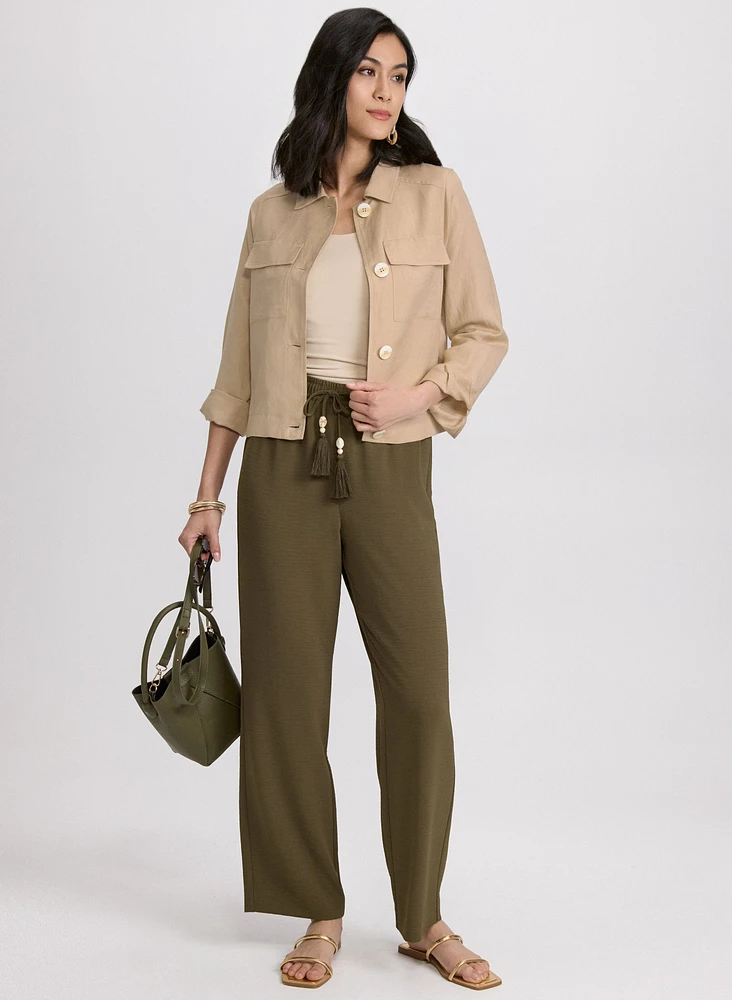 Veste en mélange de lin et pantalon à cordon