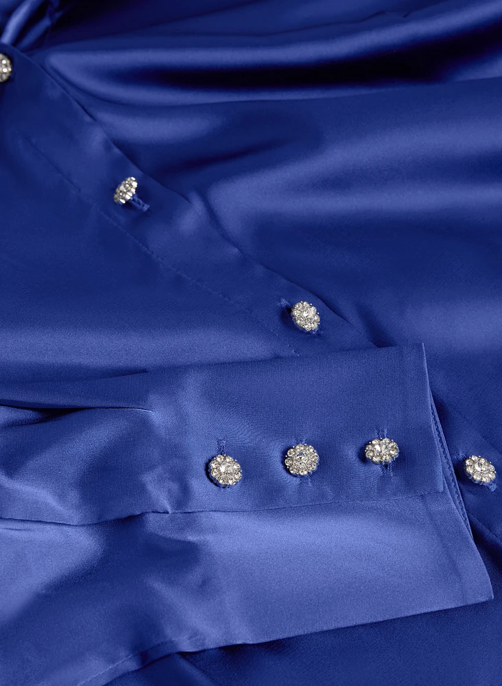 Rhinestone Embellished Satin Blouse