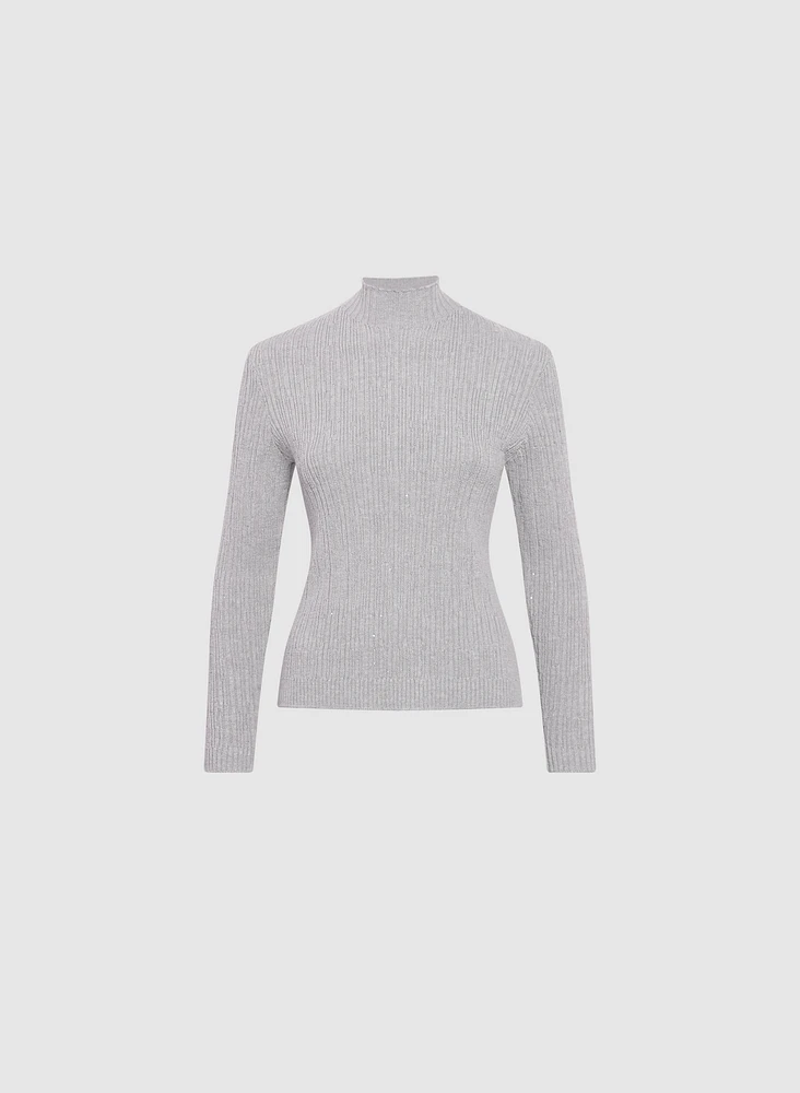 Ribbed Knit Sequined Sweater